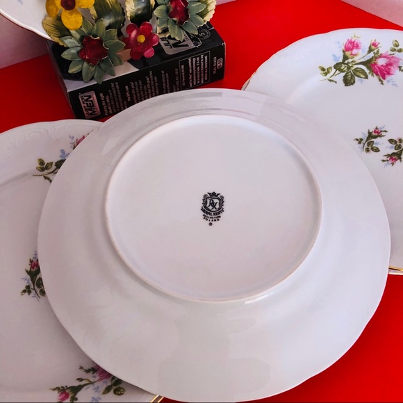 Royal Kent 6  Poland Moss Rose Gold Dinner Plate Set Cottage Holidays China Set - Picture 4 of 6